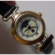Timex Ladies Gold Quartz MoonPhase Calendar Watch w/ Lizard Strap $199