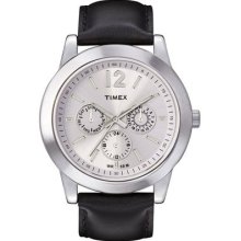Timex Mens Classic Sport Chronograph Day & Date Black Leather Strap Watch T2m809