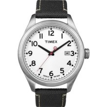 Timex Mens Classics T Series White Indiglo Dial Black Nylon Watch T2n223