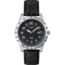 Timex Men's Elevated Classics T2N920 Black Leather Quartz Watch with Black Dial