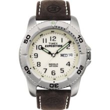 Timex Men's Expedition Traditional Full Size Silver-tone Brown Leather Strap Watch