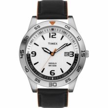 Timex Men's T2N695 Black Leather Quartz Watch with White Dial ...