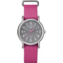 Timex T2N834 Women's Weekender Gray Dial Pink Slip Thru Nylon Strap St