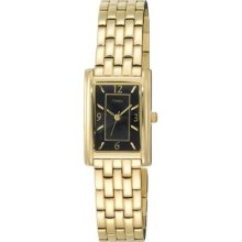 Timex Womens Rectangle Dress Black Dial Gold Tone Stainless Steel Watch T2n049