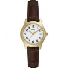 Timex Women's T2N299 Classics White Dial Brown Leather Strap Watch