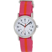 Timex Women's Weekender T2P072 Pink Nylon Analog Quartz Watch with White Dial