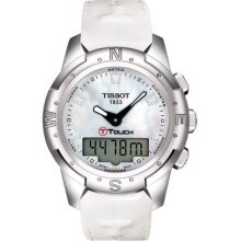 Tissot T-touch Ii Ladies White Mother Of Pearl Diamond Watch T0472204611600