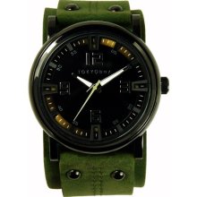 TOKYObay Mens Archer Analog Stainless Watch - Green Leather Cuff - Black Dial - T2065-GR