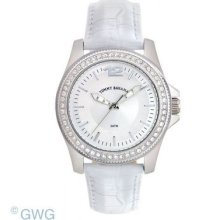Tommy Bahama Womens Riviera Analog Stainless Watch - White Leather Strap - Silver Dial - TB2128