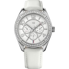 Tommy Hilfiger Women's White Leather Strap Crystal Detail Watch