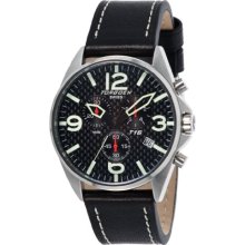 Torgoen Swiss T16105 Men's 45Mm Aviation Watch With Chronograph, Brushed Stainless Case, Black Carbon Fibre Dial And Black Italian Leather Strap