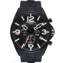 Torgoen Swiss T16302 Men's 45Mm Aviation Watch With Chronograph, Black Ip Case, Black Carbon Fibre Dial And Black Pu Strap