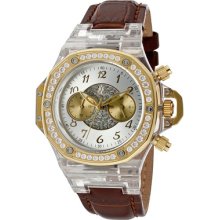 ToyWatch Watches Women's Chronograph Silver Dial Brown Genuine Leather