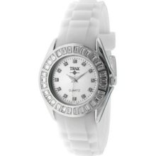 Trax Womens Tr3925-wt Rox White Rubber Silver Dial Crystal Bezel Watch