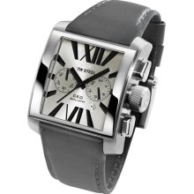 TW Steel Men's Square Stainless Steel Ceo Goliath Quartz Chronograph Silver Dial Gray Leather Strap Date Display CE3003