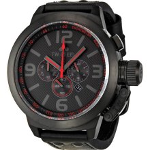TW Steel Men's Stainless Steel Case Chronograph Black Dial Red Hands Leather Strap Date Display TW903