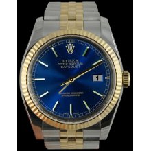 Two tone jubilee bracelet rolex datejust men watch blue stick dial fluted bezel