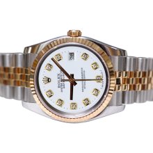 Two tone rolex date just watch white diamond dial mens