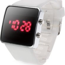 Unisex Sports Square Style LED Silicone Wrist Watch (White)