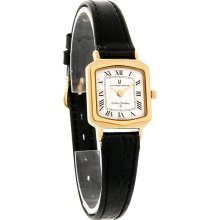 Universal Geneve Golden Shadow Ladies White Dial Black Strap Swiss Quartz Watch