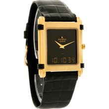 Universal Geneve Mens Digital Alarm Chronograph Black Leather Swiss Quartz Watch