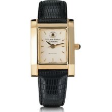 USAFA Women's Swiss Watch - Gold Quad w/ Leather Strap