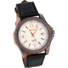 Valia 8131 Round Dial Antique Copper Bezel PU Leather Band Men's Analogue Wrist