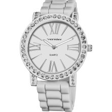 Vernier Ladies Oversized Crystal Bezel Roman-numeral Silicone Strap Quartz Fashi