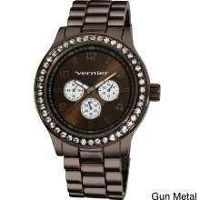 Vernier Women's Oversized Chrono Look Glitz Bracelet Quartz Watch (Gunmetal)