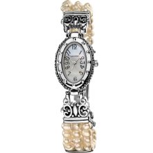 Vernier Women's Petite Oval Silver Case Pearl Bracelet Watch