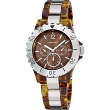 Vernier Women's Tortoise Resin/ Silver Faux Chrono Bracelet Watch