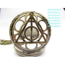 Vintage cool quartz pocket watch necklace watch with long chain,Harry Potter Deathly Hollows Pocket Watch necklace,Golden Dial Pocket Watch