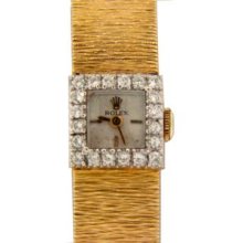 Vintage Ladies 14k Yellow Gold Textured Rolex Diamond Watch