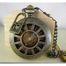 Vintage Lock, Vintage brass Mechanical Hollows Pocket Watch Steampunk Style
