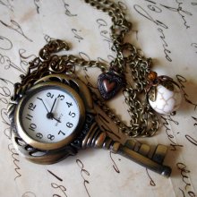 Vintage Skeleton Key Pocket Watch Necklace C 1-01/334