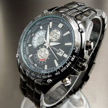 Water Quartz Hour Dial Date Black Clock Sport Men Steel Wrist Watch M83