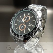 Water Quartz Hour Dial Date Black Clock Sport Men Steel Wrist Watch Wc148