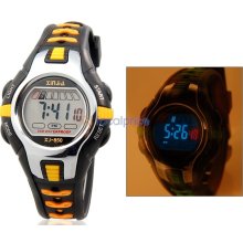 Water Resistant Quartz Movement Digital Watch with Plastic Strap, Light (Yellow)