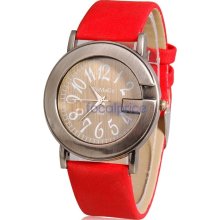 Water Resistant Quartz Movement Analog Watch with Faux Leather Strap (Red)