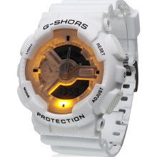 Waterproof Sporty Double Movement - Analog Digital Stop Watch with Night Light (White)