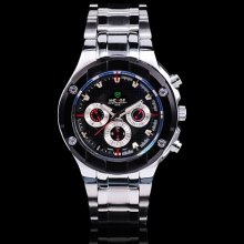 Weide Mens Fashion Black Chrono Dial Stainless Steel Swizz Quartz Watch W0040 - Silver - Other