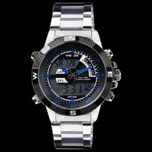 Weide Men's Fashion Dual Display Digital Stainless Steel Wrist Watch 7colors