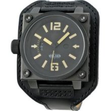 Welder Black Dial Gold Index Leather Mens Watch K23-1778