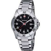 Wenger Mens Alpine Black Dial Stainless Steel Watch