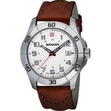 Wenger Mens Alpine White Dial Brown Leather Strap Watch