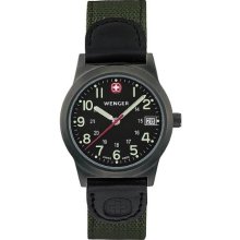 Wenger Men's Quartz Watch With Black Dial Analogue Display And Green Nylon Strap 72814W