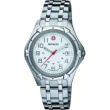 Wenger Men's Quartz Watch With White Dial Analogue Display And Silver Stainless Steel Bracelet 73119