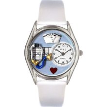 Whimsical Watches Nurse Blue White Leather And Silvertone Watch