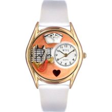 Whimsical Watches Nurse Orange White Leather And Goldtone Watch