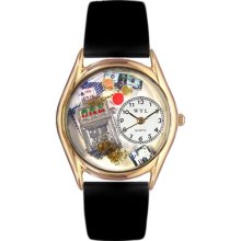 Whimsical Watches Women's Casino Black Leather and Gold Tone Watch